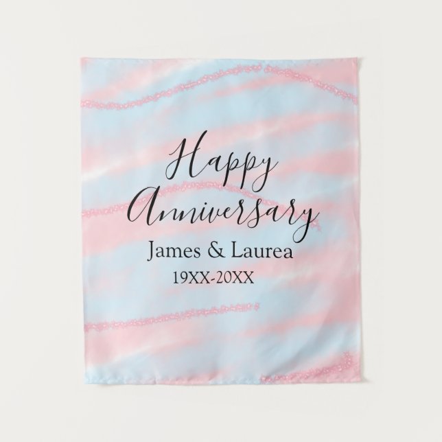 Tapiz Happy anniversary wedding name date year pastel  (Anverso)