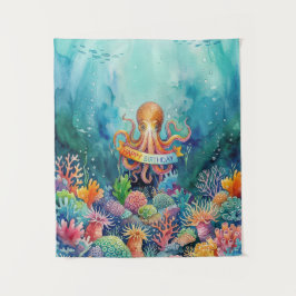 Tapiz Happy Birthday Octopus Ocean Sea Life Water Fish