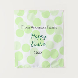 Tapiz Happy Easter gray green polka dots family name