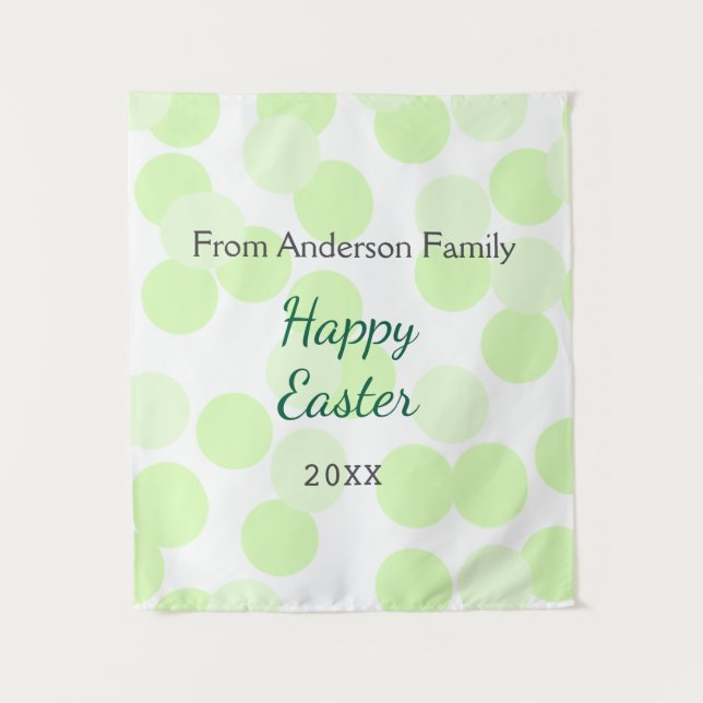 Tapiz Happy Easter gray green polka dots family name (Anverso)