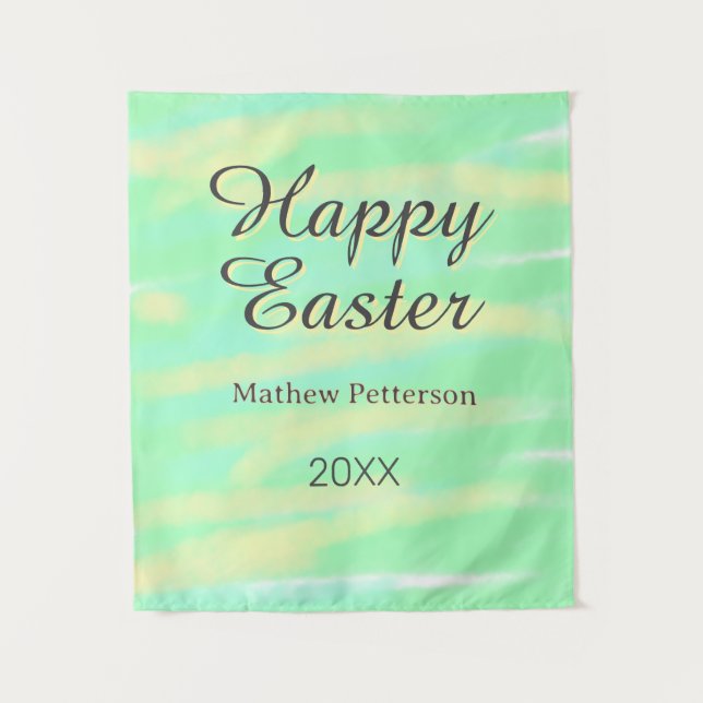 Tapiz Happy Easter green yellow pastel gray name year  (Anverso)