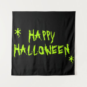 Tapiz Happy Halloween neón green scary typography