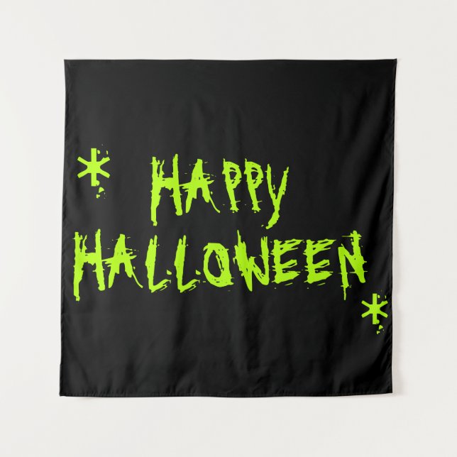 Tapiz Happy Halloween neón green scary typography (Anverso)