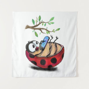 Tapiz Happy Ladybug with Phone Tapestry