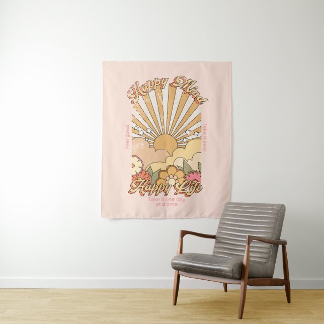 Tapiz Happy Mind Happy Life Hippy Groovy Vibes (In situ)
