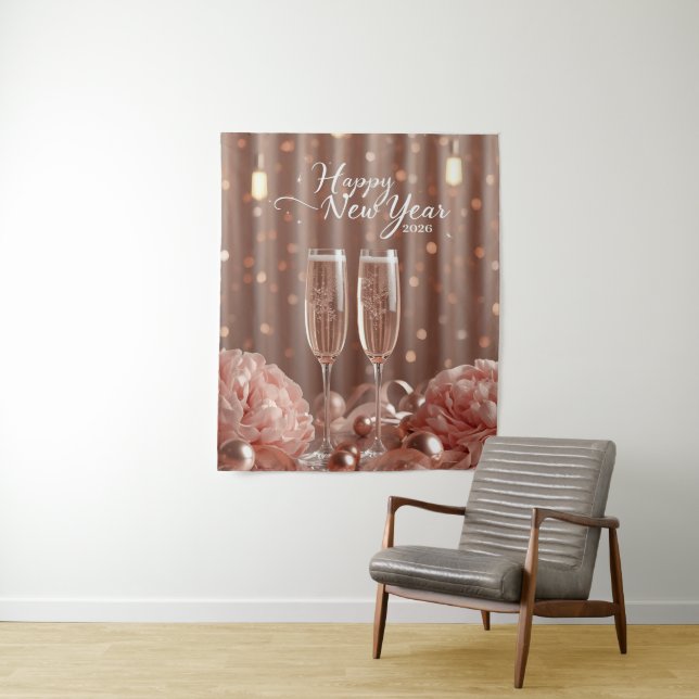 Tapiz happy new year 2026 champagne sparkle backdrop (In situ)