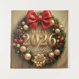 Tapiz happy new year 2026 luxury wreath party backdrop