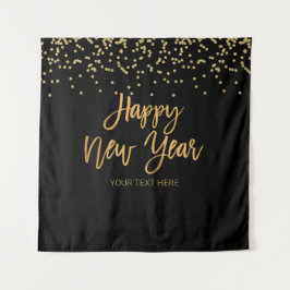 Tapiz Happy New Year black and gold Backdrop banner