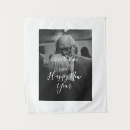 Tapiz Happy new year couple photo name year black white 