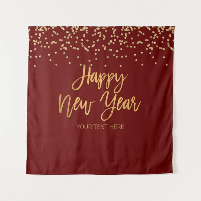 Tapiz Happy New Year gold text Backdrop banner (Anverso)