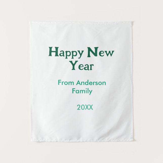 Tapiz Happy new year green add family name year simple  (Anverso)