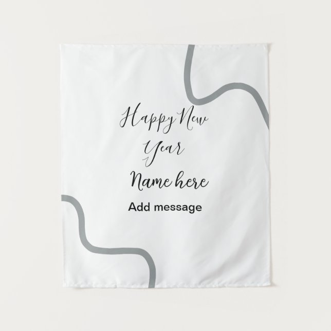 Tapiz Happy new year name message gray simple holiday  (Anverso)
