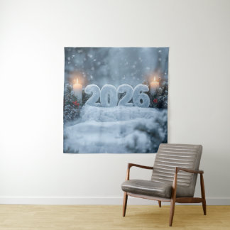 Tapiz happy new year snowy candle backdrop