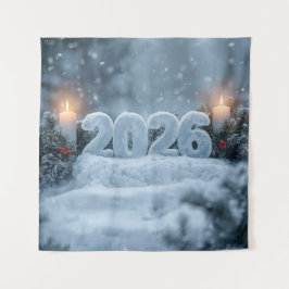 Tapiz happy new year snowy candle backdrop
