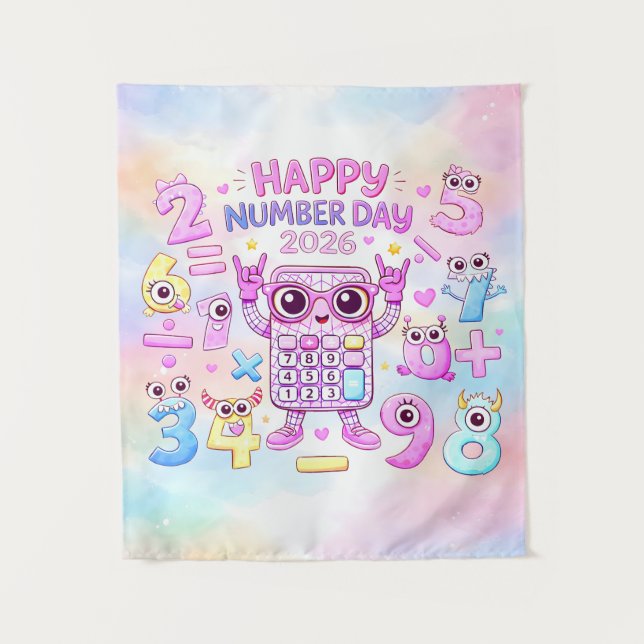 Tapiz Happy Number Day 2026 Cute Calculator Design (Anverso)