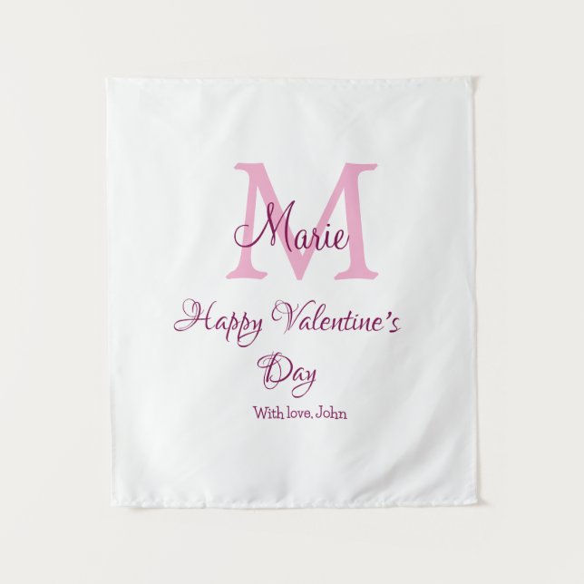Tapiz Happy valentine's day monogram pink name love girl (Anverso)