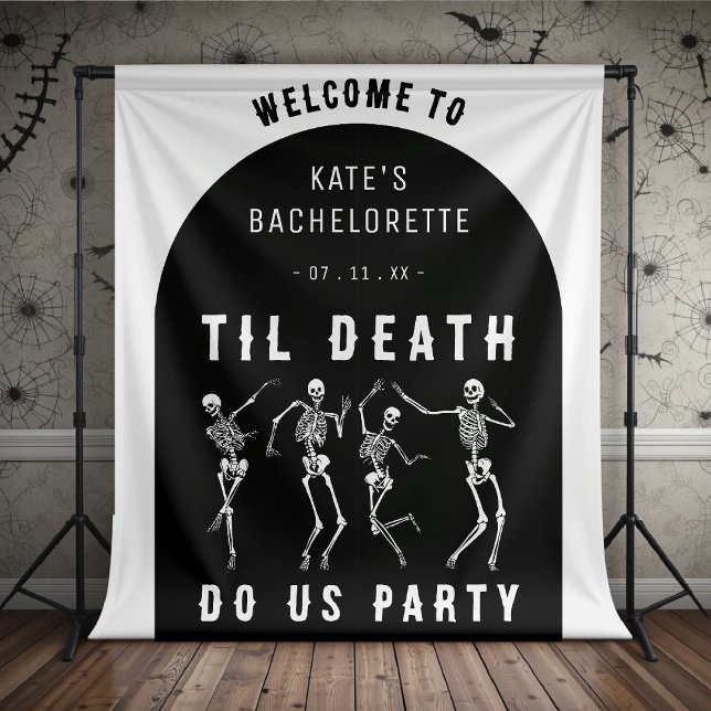 Tapiz Hasta que la muerte nos haga fiesta Esqueleto Desp (til death do us party dancing skeleton bachelorette party backdrop)