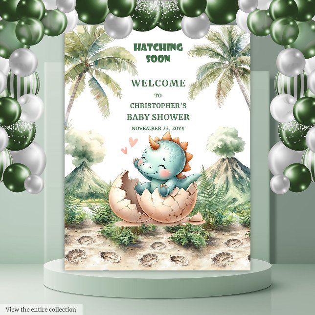 Tapiz Hatching pronto Fiesta de Baby Shower Dinosaur (Hatching Soon Baby Shower Party Backdrop Dinosaur)