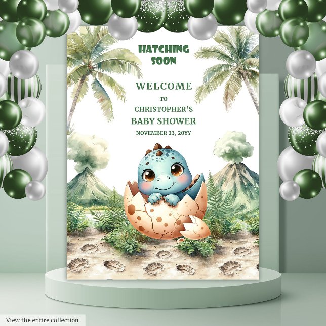 Tapiz Hatear pronto el banner Fiesta de Baby Shower Dino (Hatching Soon Baby Shower Party Banner Dino)