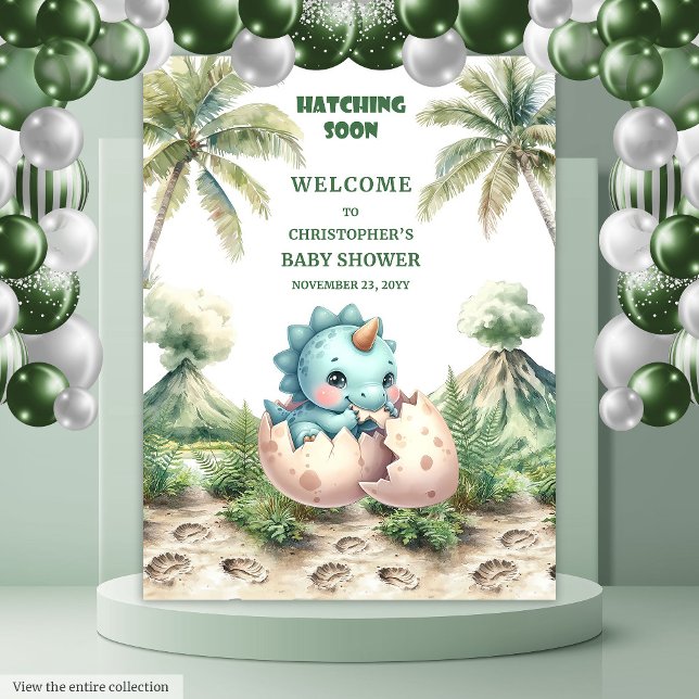 Tapiz Hatong pronto Baby Shower Banner Dinosaur Design (Hatching Soon Baby Shower Banner Dinosaur Design)