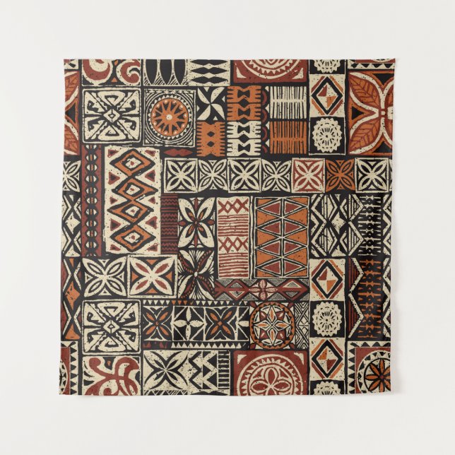 Tapiz Hawaiian style tapa tribal fabric abstract patchwo (Anverso)