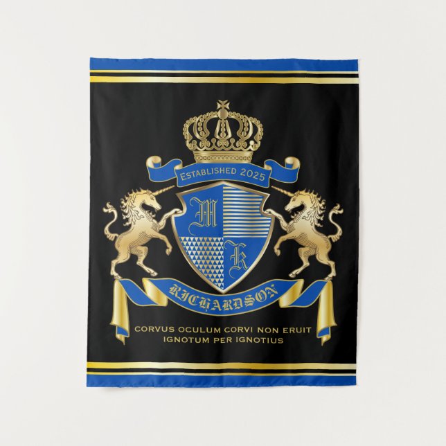 Tapiz Haz tu propio emblema azul del escudo de armas de  (Anverso)