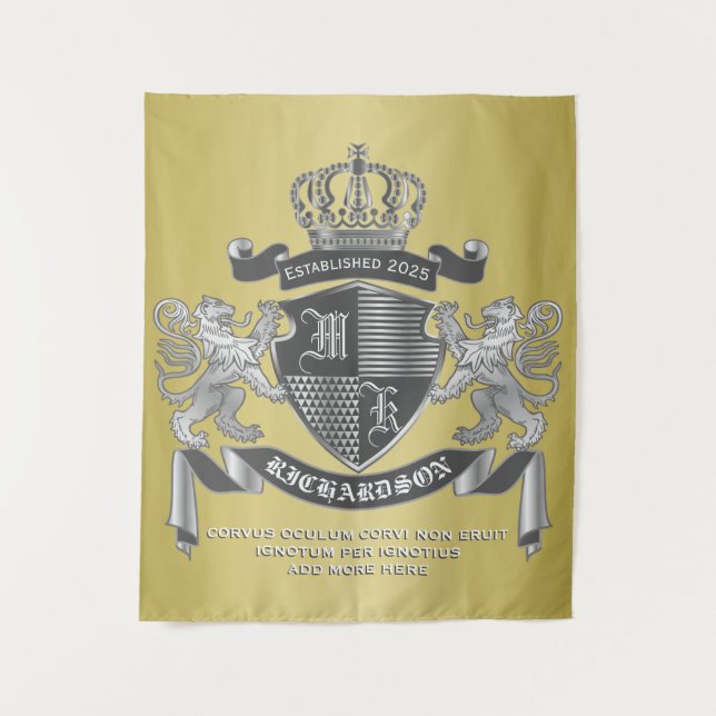 Tapiz Haz tu propio emblema de León Gris Oro de Escudo d (Anverso)