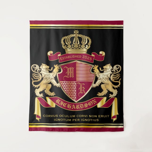 Tapiz Haz tu propio escudo de armas rojo León de Oro (Anverso)