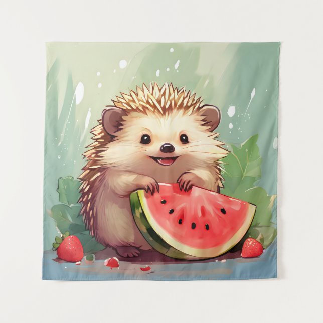 Tapiz Hedgehog disfrutando de una sandía (Anverso)