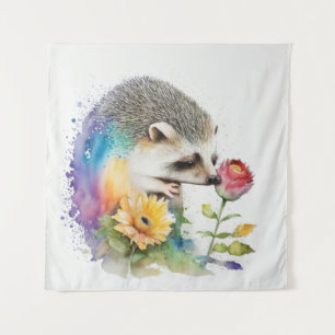 Tapiz Hedgehog oliendo una rosa roja
