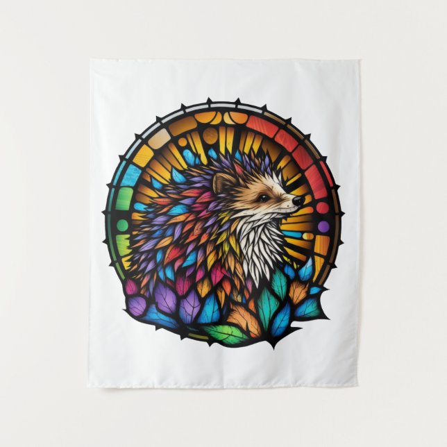 Tapiz Hedgehog Retrato Animal Vidrio Manchado Vida salva (Anverso)