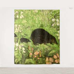 Tapiz Hedgehog y bebés de estilo Art Nouveau de los País