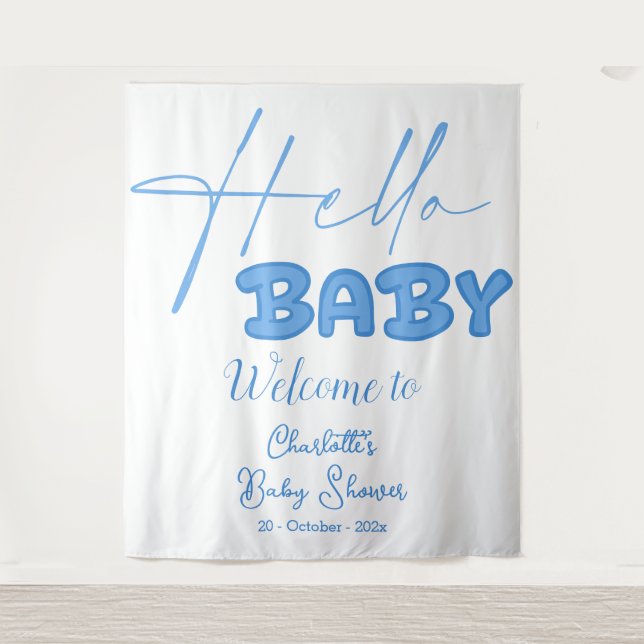 Tapiz Hello Baby Elegant Baby Shower Backdrop (Anverso)