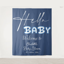 Tapiz Hello Baby Elegant Dark Blue Baby Shower Backdrop