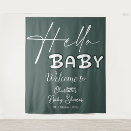 Tapiz Hello Baby Elegant Dark Green Baby Shower Backdrop