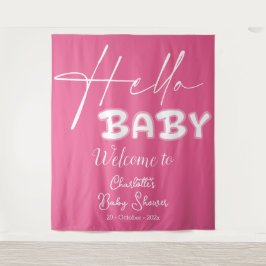 Tapiz Hello Baby Elegant Dark Pink Baby Shower Backdrop