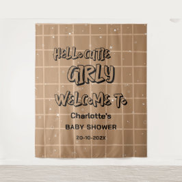 Tapiz Hello Cutie Girly Cute Brown Gingham Baby Backdrop