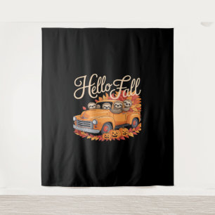 Tapiz Hello Fall Funny Slony Sloth Halloween pumkin Clas