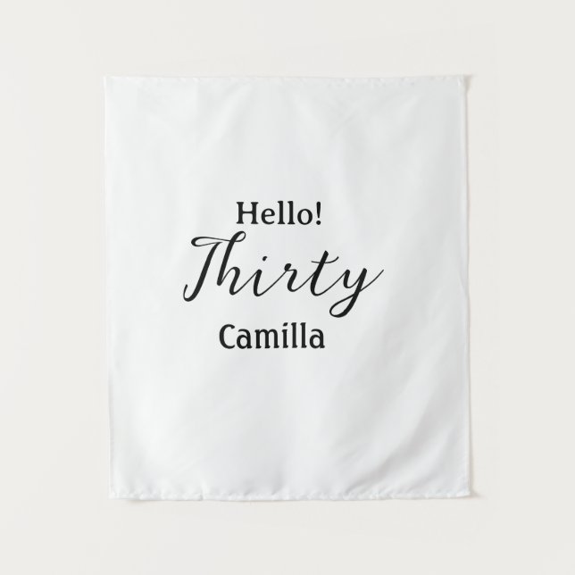 Tapiz Hello thirty birthday name simple minimal elegant  (Anverso)