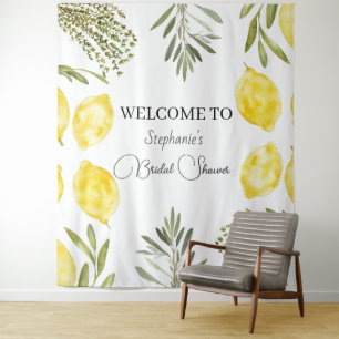 Tapiz Herbos botánicos Lemons Watercolor Bridal Shower