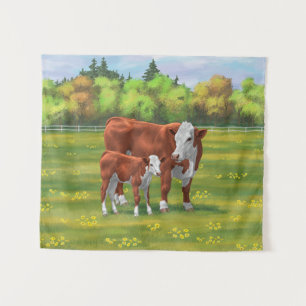 Tapiz Hereford Vaca y ternera en la pastelería de verano