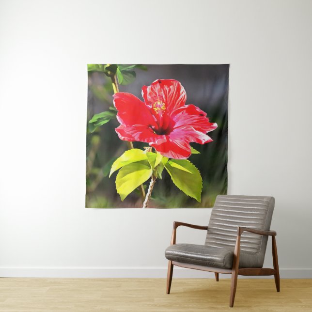 Tapiz Hermosa Flor Tropical Roja Artística Hibiscus (In situ)