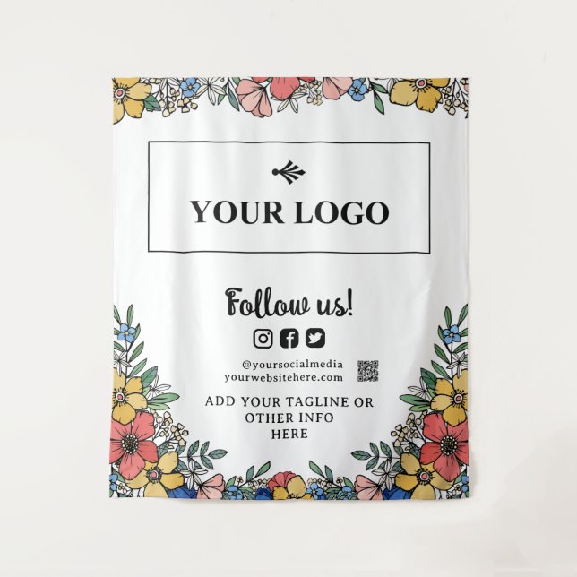 Tapiz Hermosa Floral Amarilla Tu Logo Código QR Fondo (Anverso)