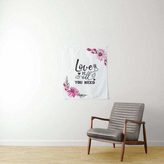 Tapiz Hermosa floral rosa/amor es todo lo que necesitas (In situ)