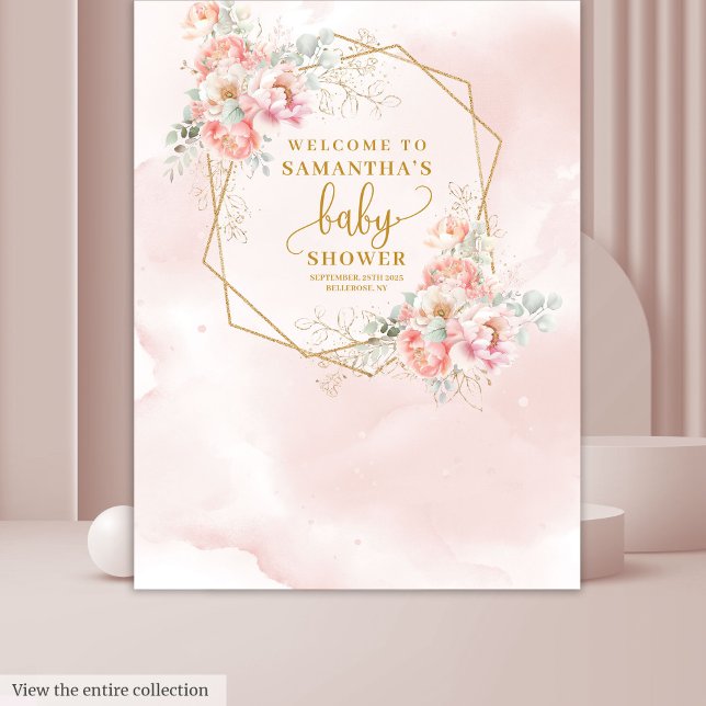 Tapiz Hermosa flores rosa rubor bebé fondo de ducha (Beautiful blush pink flowers baby shower backdrop)