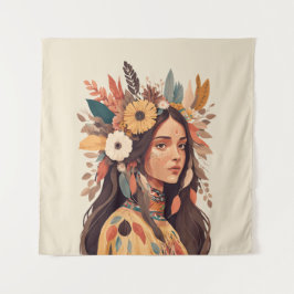 Tapiz Hermosa mujer nativa norteamericana pintada