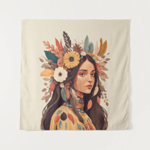 Tapiz Hermosa mujer nativa norteamericana pintada