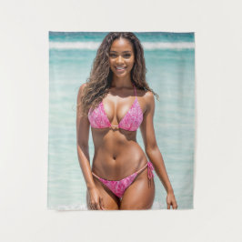 Tapiz Hermosa Mujer Negra En Bikini Rosa