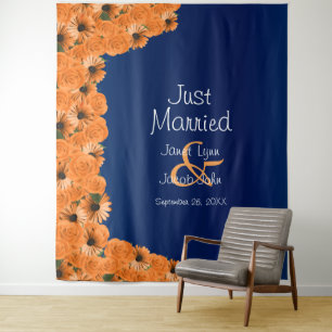 Tapiz Hermosa Rosa Naranja y Azul Marino II