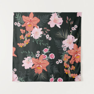Tapiz Hermosa selva tropical dibujada a mano floral, cos